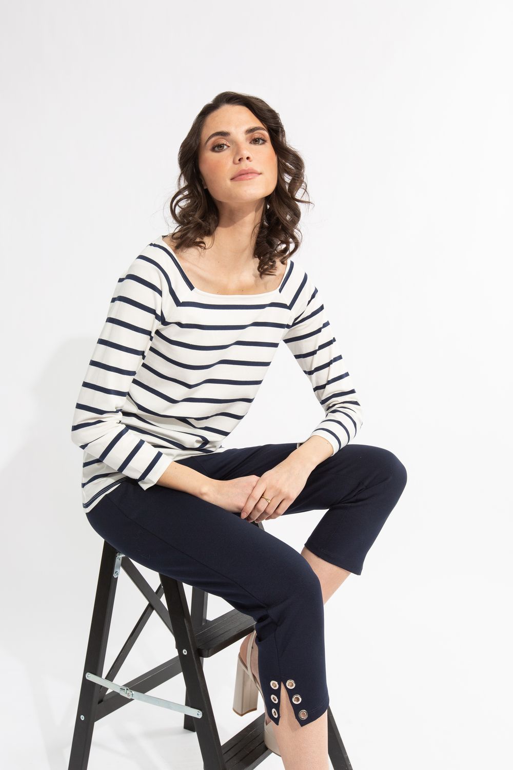 Striped Lace-Up Top Style 606-15. Navy/white