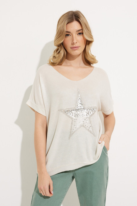 Sequin Star T-Shirt Style 607-03. Sand