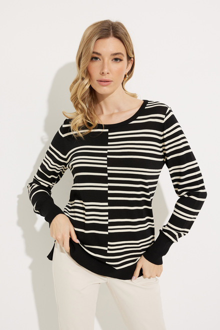 Varied Striped Sweater Style 607-05. Black/Sand