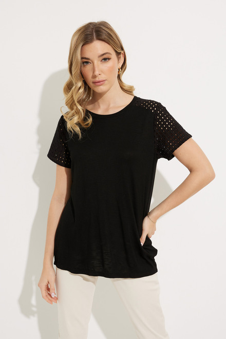 Perforated Sleeve Top Style 607-10. Black