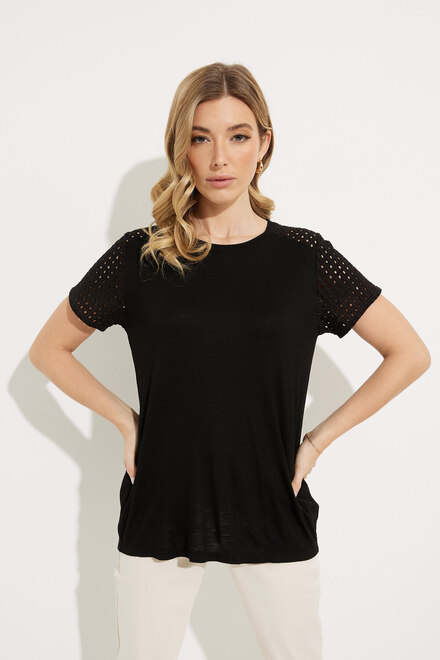 Perforated Sleeve Top Style 607-10. Black. 4