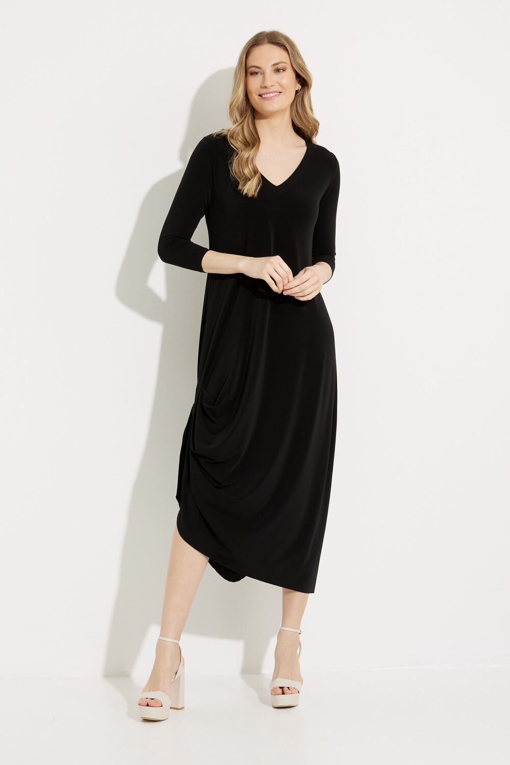 V-Neck 3/4 Sleeve Dress Style 2864-2 . Black