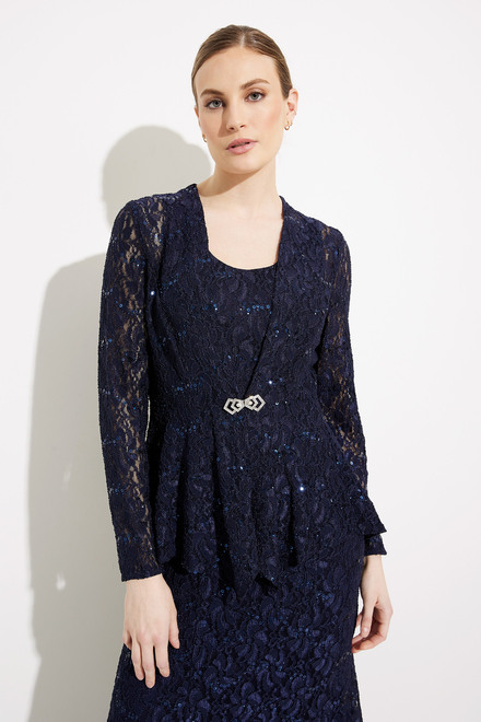 Embellished Lace Gown with Jacket Style 81122452. Navy. 3