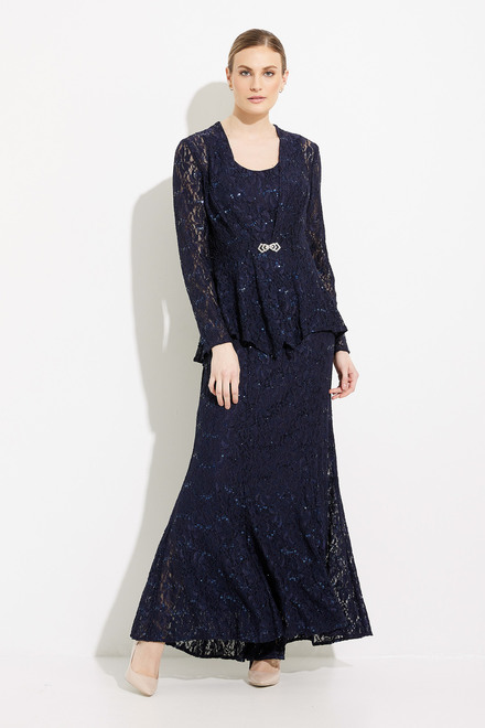 Embellished Lace Gown with Jacket Style 81122452. Navy