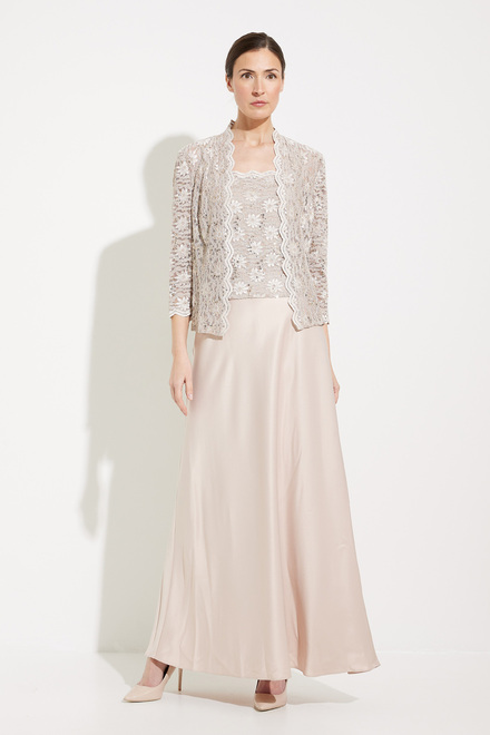 Lace & Satin Gown with Lace Jacket Style 1121198. Taupe