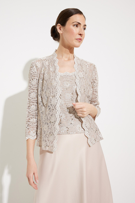 Lace &amp; Satin Gown with Lace Jacket Style 1121198. Taupe. 4