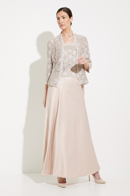 Lace &amp; Satin Gown with Lace Jacket Style 1121198. Taupe. 5