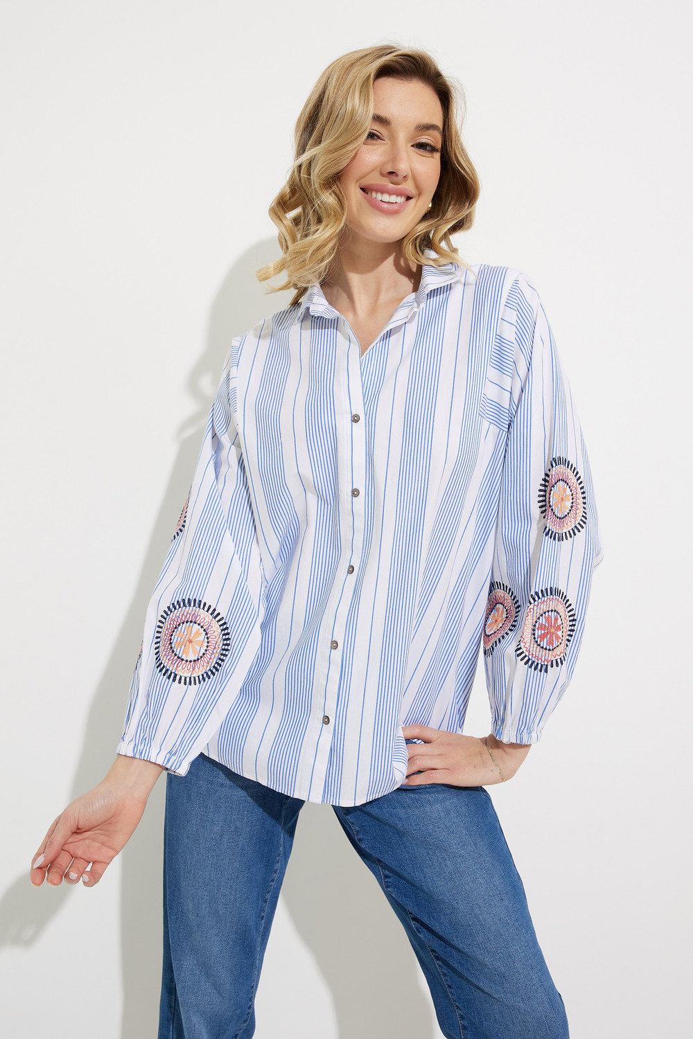 Embroidered Skies Shirt Style S231638. Blue Multi