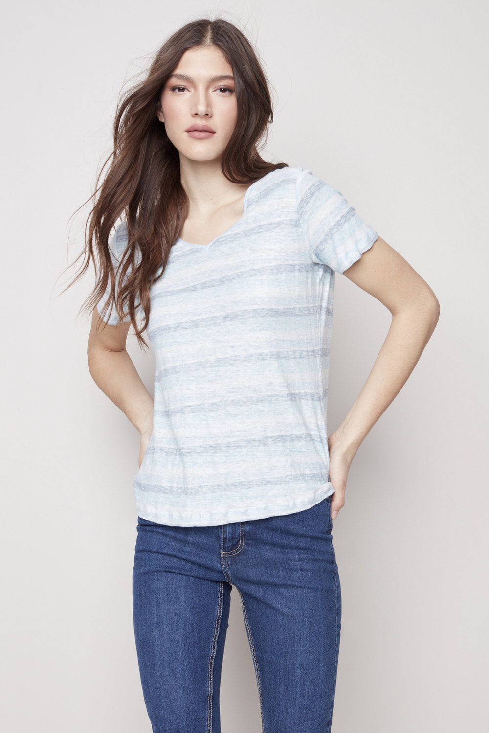 Linen T-Shirt Style C1231. Cerulean