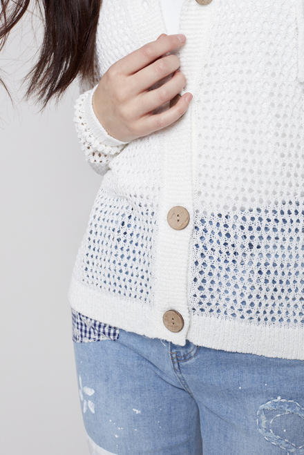 Crochet Knit Button Cardigan Style C2490. White. 3