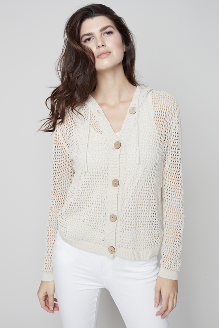 Crochet Knit Button Cardigan Style C2490. Natural