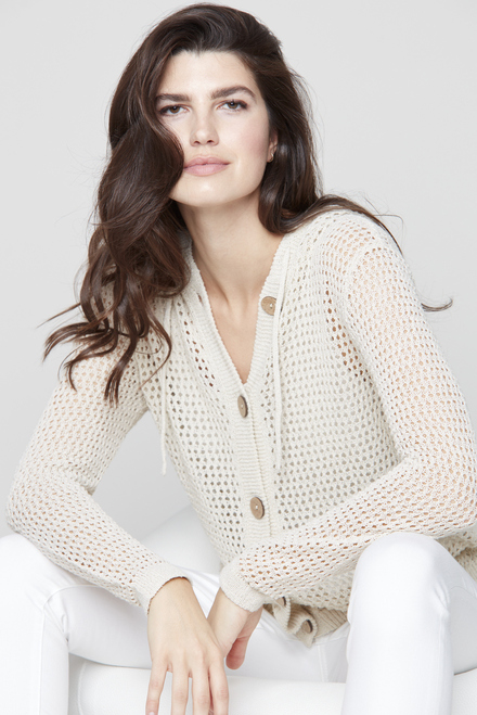Crochet Knit Button Cardigan Style C2490. Natural. 3