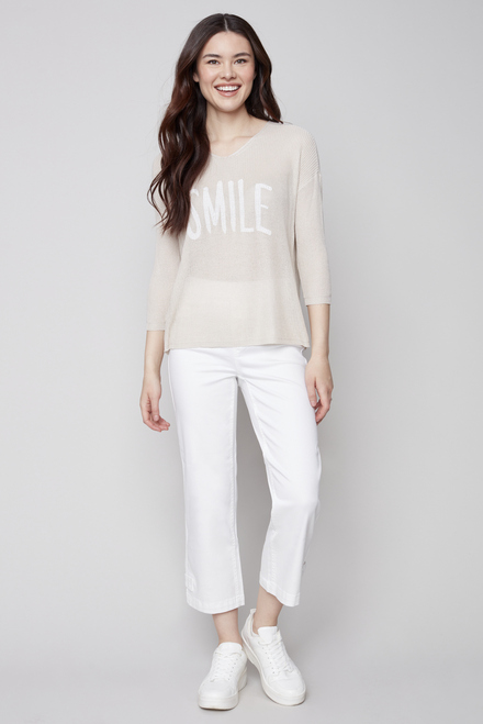 Graphic Front Knit Top Style C2514. Natural. 4
