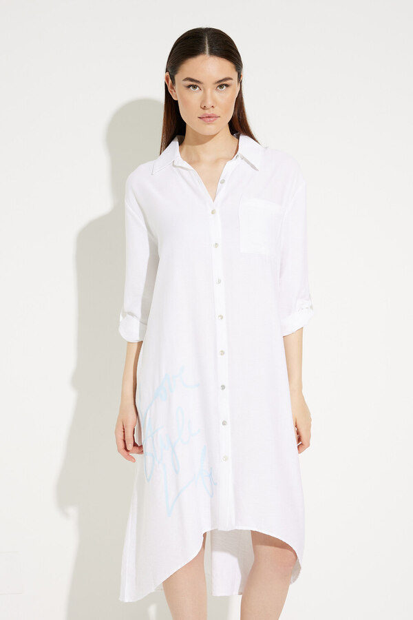 Roll Up Sleeves Button Up Printed Duster C3134. White