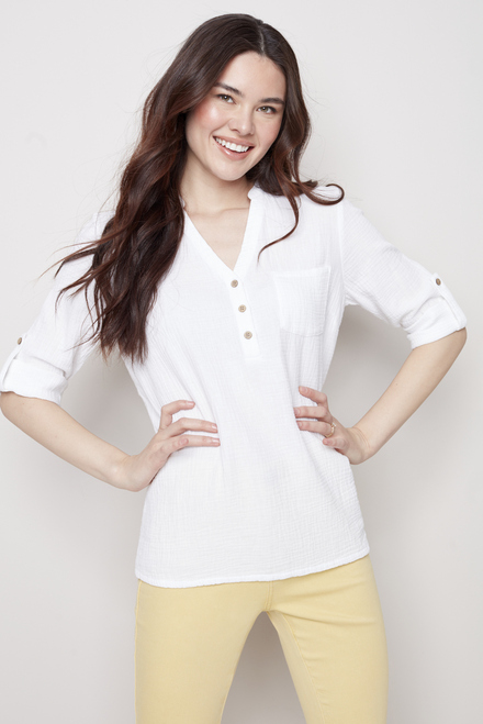 Rolled Tab Blouse Style C4188. White