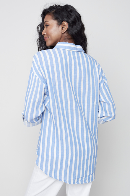 Mixed Striped Blouse Style C4444. Blue. 2