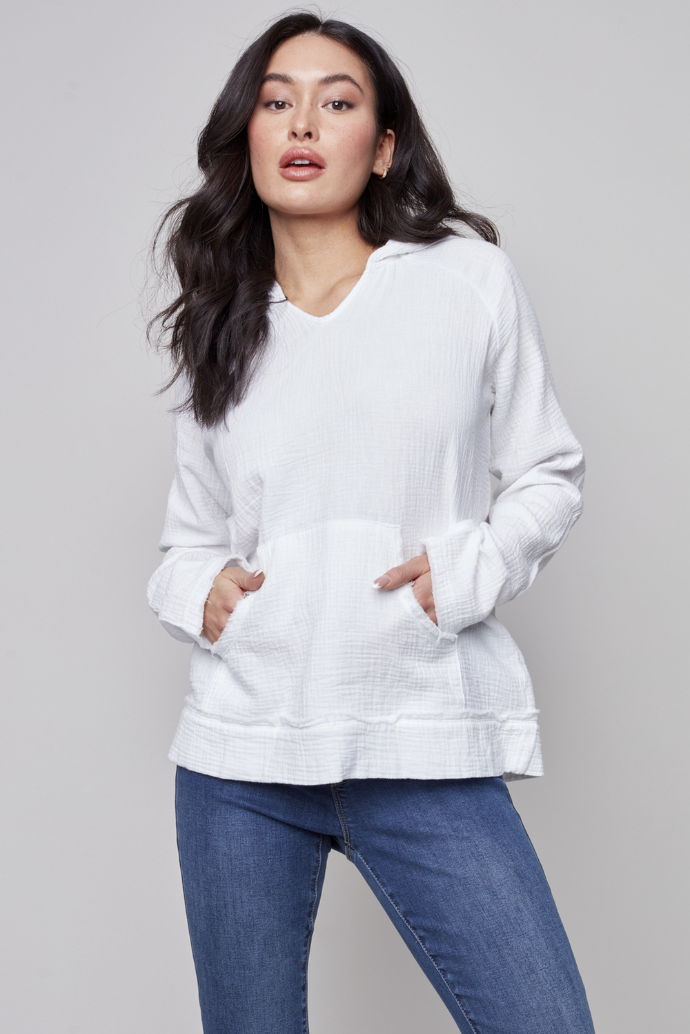 Sweater with Kangaroo Pocket Style C4445. White