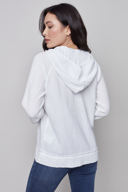 Sweater with Kangaroo Pocket Style C4445. White. 2