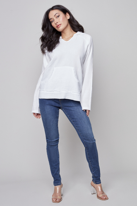Sweater with Kangaroo Pocket Style C4445. White. 4