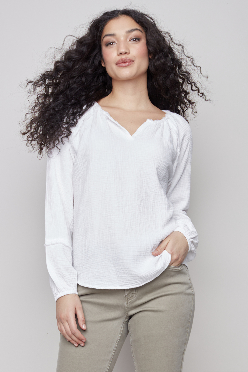 Puff Sleeve Peasant Blouse Style C4468. White