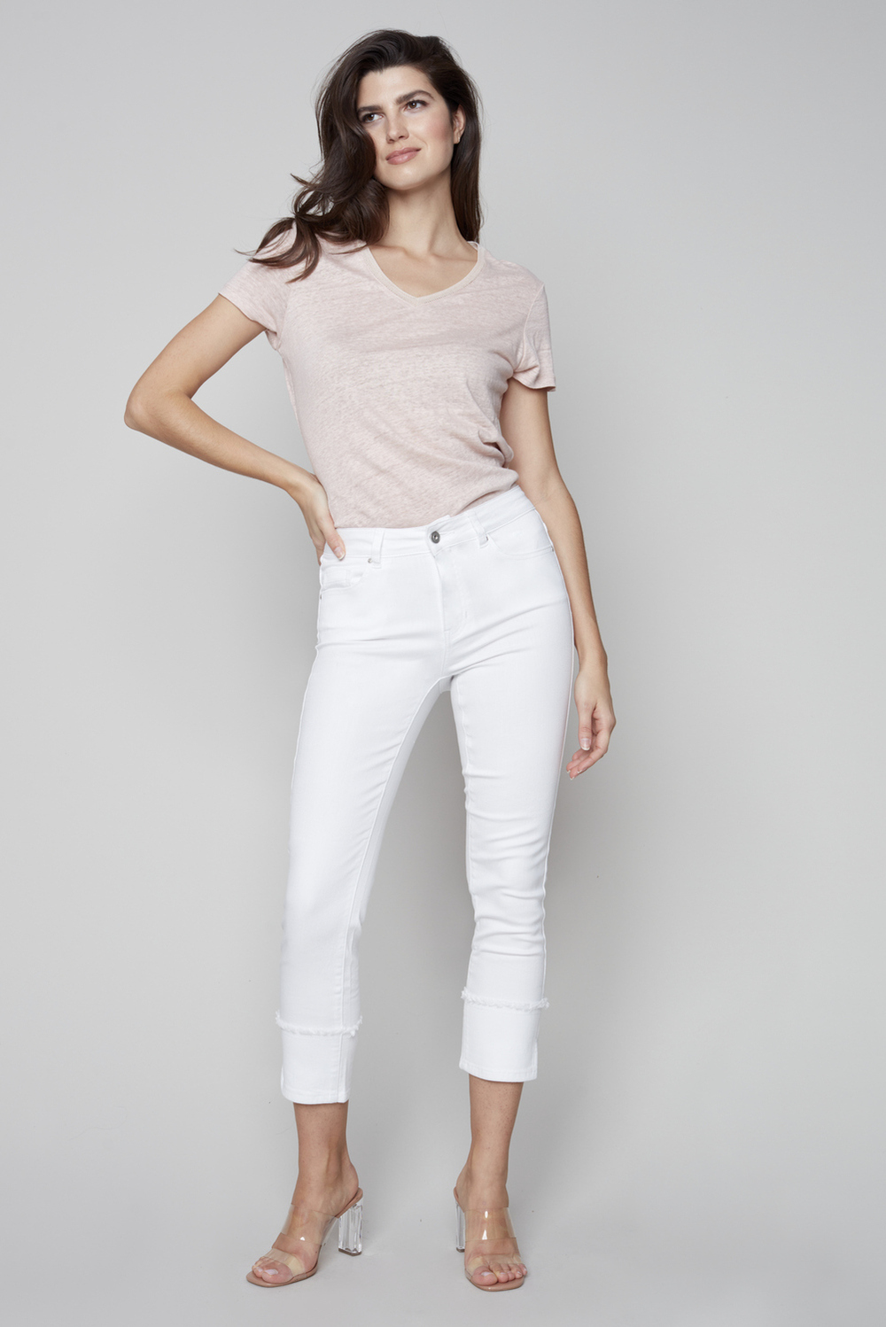 Cropped & Cuffed Pants Style C5336. White