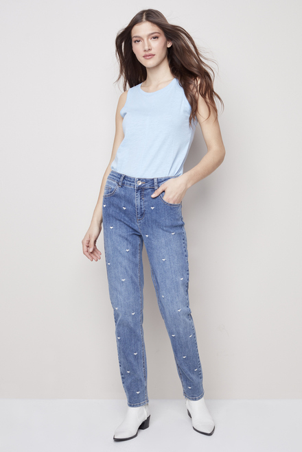 Embroidered Hearts Denim Pant Style C5396