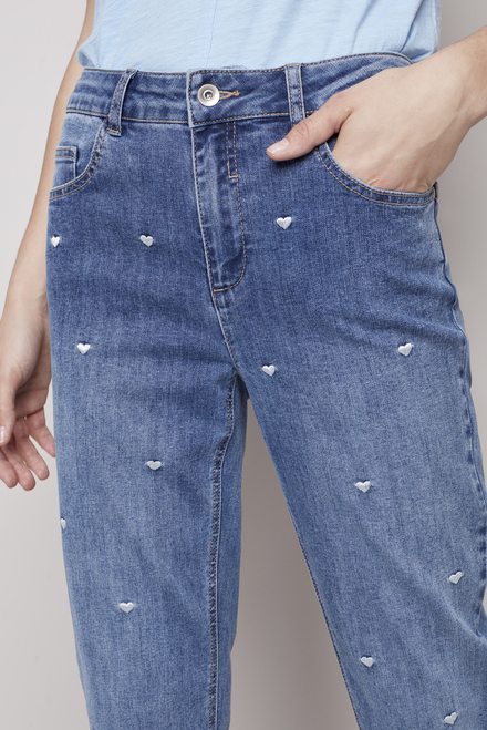 Embroidered Hearts Denim Pant Style C5396. Silver Hearts. 4