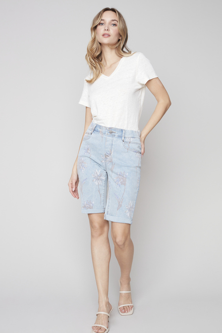 Rolled Cuff Jean Shorts Style C8048. Peony. 3