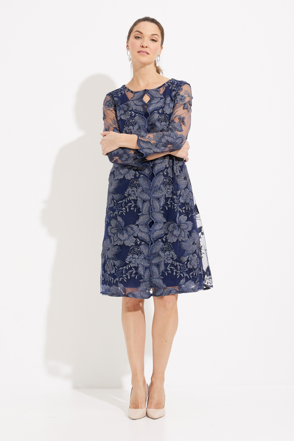 Embroidered Lace Jacket with Jersey Dress Style 81122202. Navy
