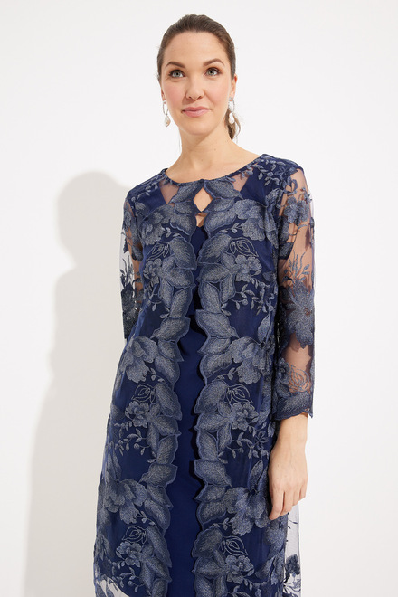 Embroidered Lace Jacket with Jersey Dress Style 81122202. Navy. 2