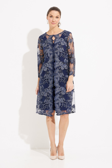 Embroidered Lace Jacket with Jersey Dress Style 81122202. Navy. 5