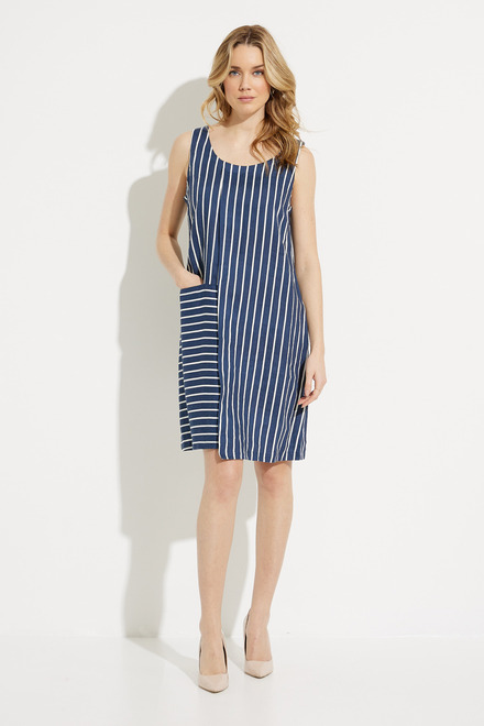 Asymmetrical Stripe Linen Dress Style C3157. Navy. 3