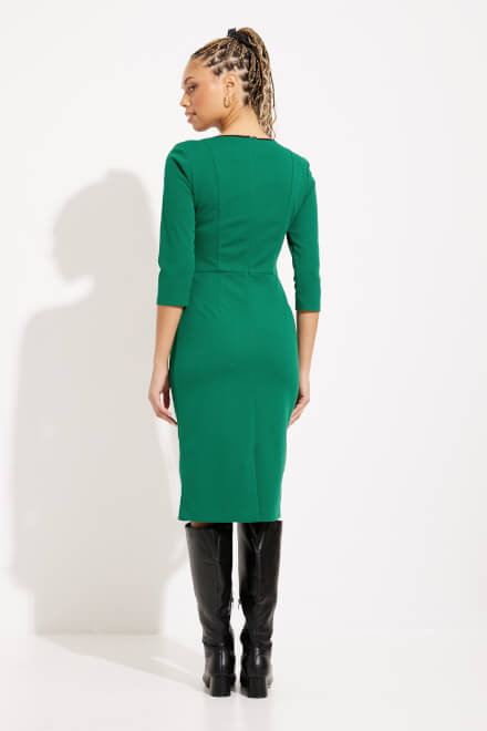 Contrast Trim 3/4 Sleeve Dress Style 221210TT. True Emerald/black. 2