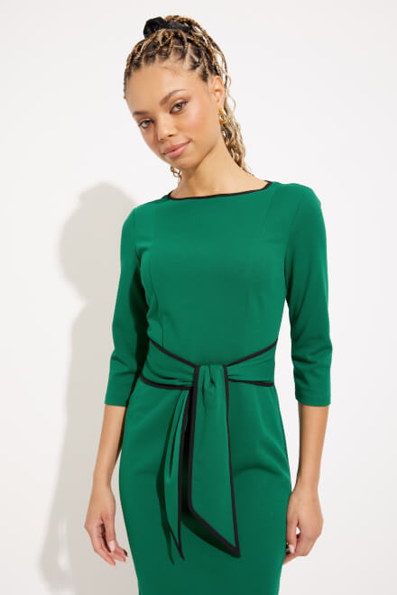 Contrast Trim 3/4 Sleeve Dress Style 221210TT. True Emerald/black. 3