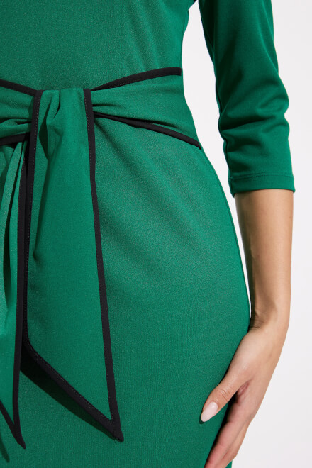 Contrast Trim 3/4 Sleeve Dress Style 221210TT. True Emerald/black. 4