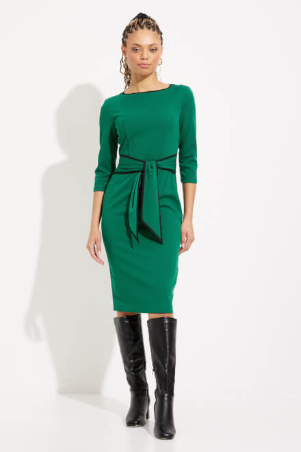 Contrast Trim 3/4 Sleeve Dress Style 221210TT. True Emerald/black. 5