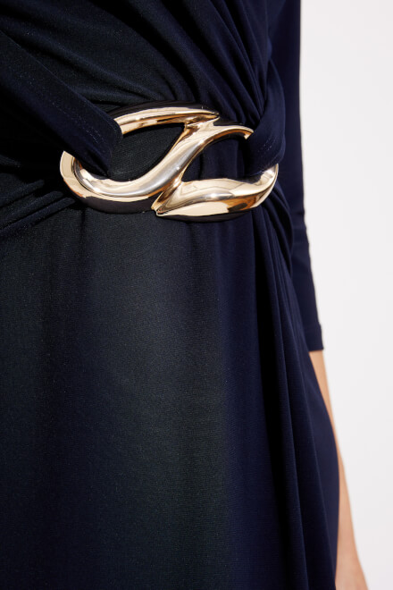 Wrap Front Buckle Detail Dress Style 223121TT. Midnight Blue. 4
