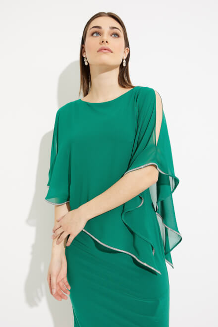 Jewel Trim Chiffon Overlay Dress Style 223762TT. True Emerald. 3