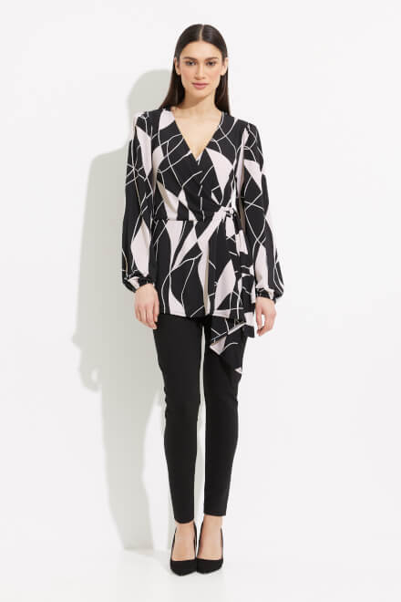 Abstract Print Wrap Front Blouse Style 233033. Black/moonstone. 5