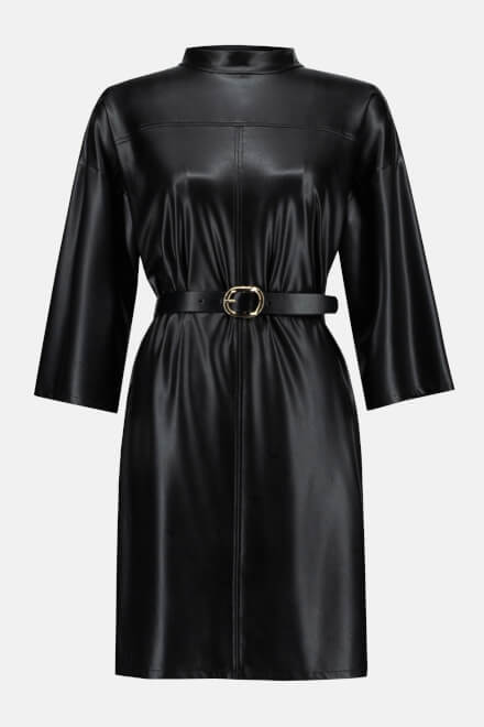 Faux Leather Belted Dress Style 233044. Black. 6