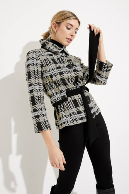 Checkered Belted Jacket Style 233046. Black/Multi