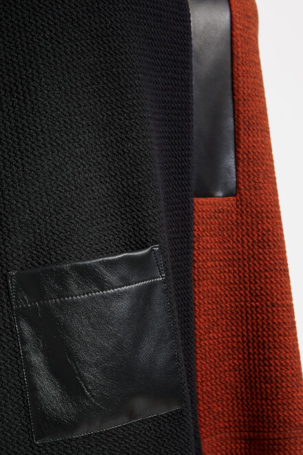 Faux Leather Two Tone Top Style 233055. Black/tandoori. 4