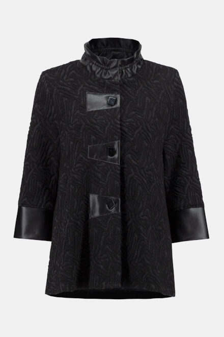 Faux Leather Printed Coat Style 233059. Grey Melange/black. 6