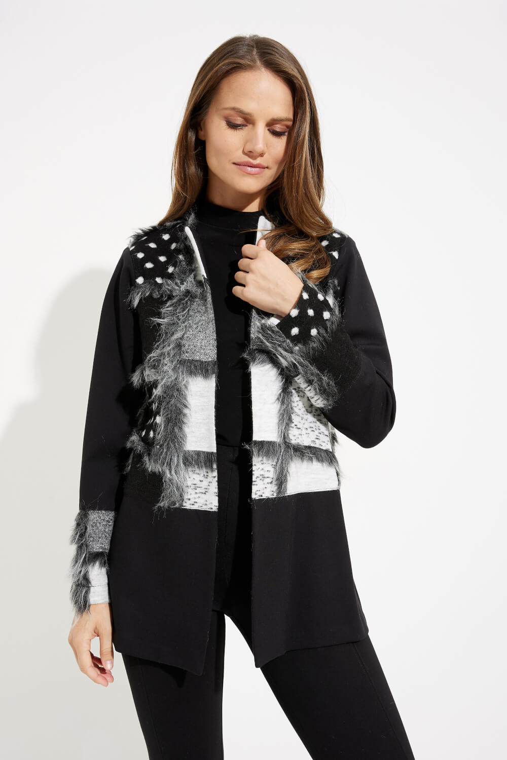 Faux Fur Detail Coat Style 233062. Black/grey