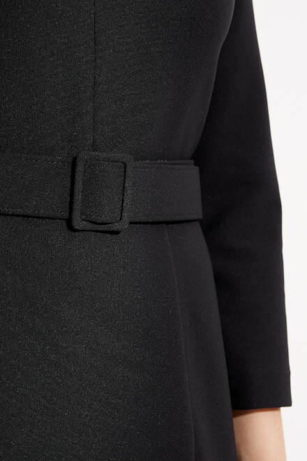 Belted V-Neck Dress Style 233087. Black. 4