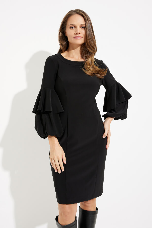 Ruffle Sleeve Dress Style 233096. Black