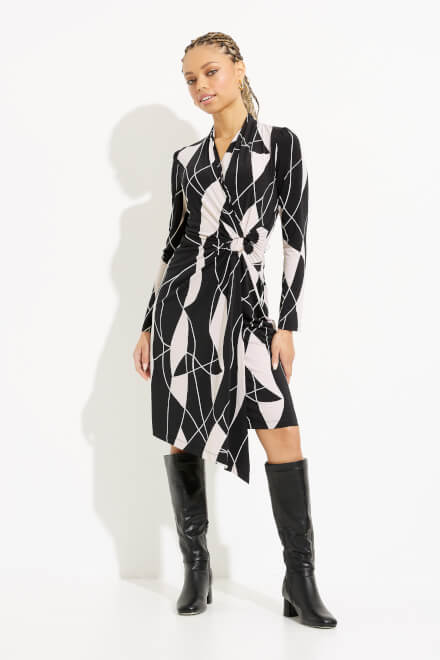 Geo Print Wrap Front Dress Style 233104. Black/moonstone. 2