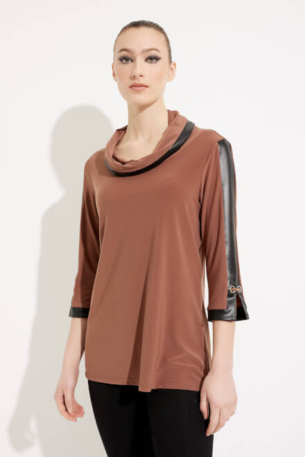 Faux Leather Accent Tunic Style 233107. Toffee