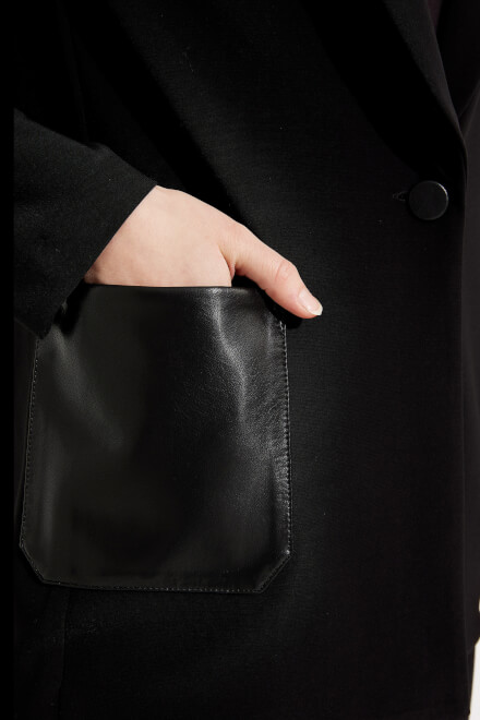 Faux Leather Detail Blazer Style 233108. Black. 4