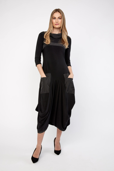 Pocket Detail Dress Style 233110. Black/Black